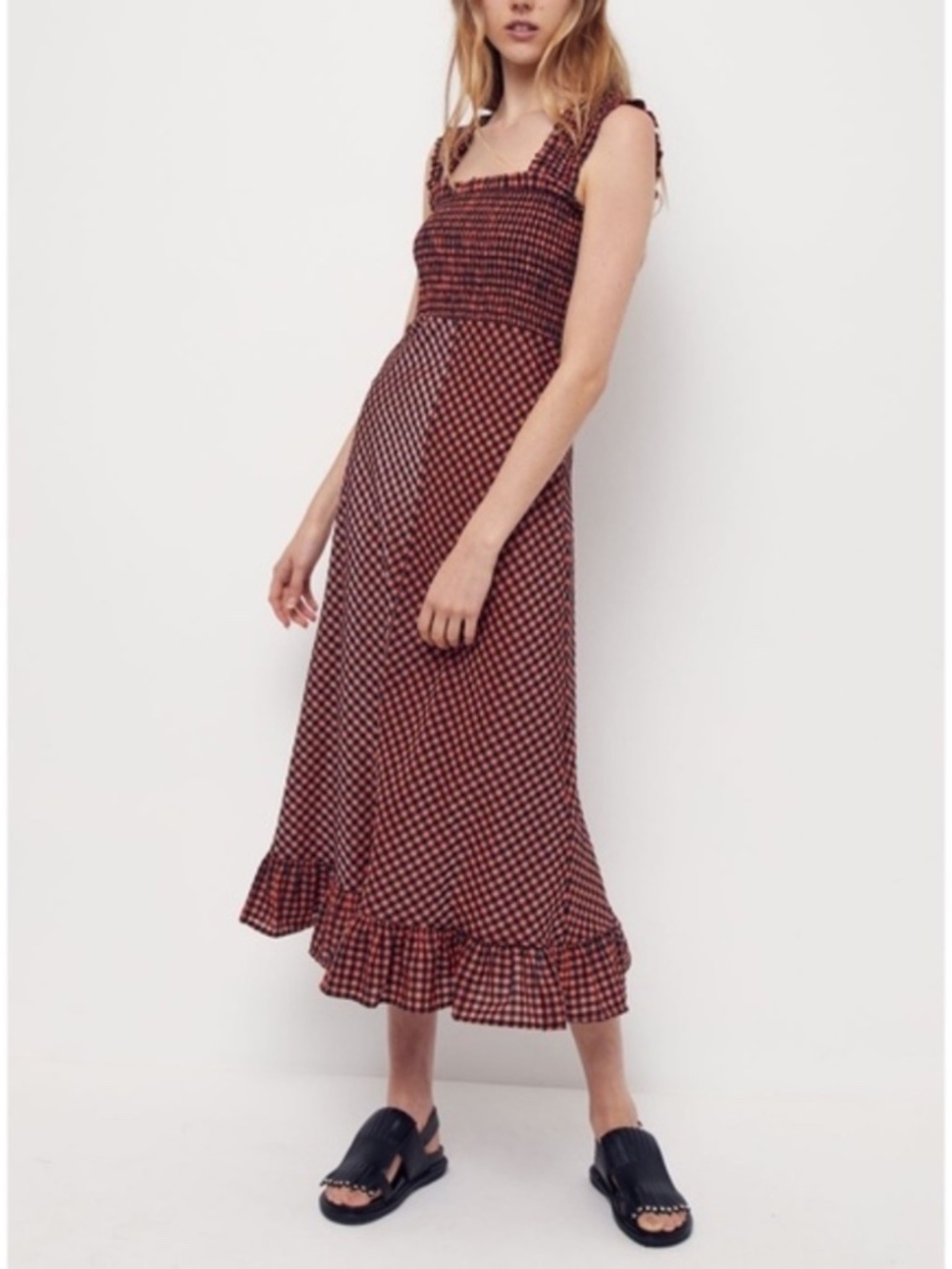 NEW Ganni Seersucker Check Dress Flame 40 - Picture 10 of 17